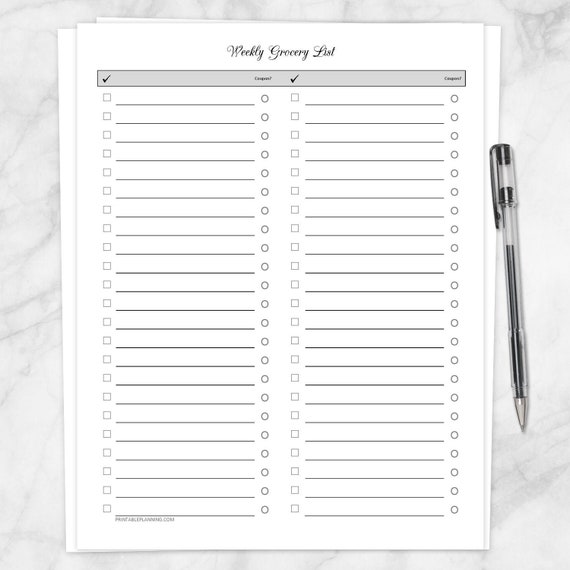 printable weekly grocery list full page clean and simple etsy