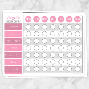 Printable Personalized Chore Chart Pink, weekly chore chart, DIY editable PDF, edit name and chores list - Instant Download
