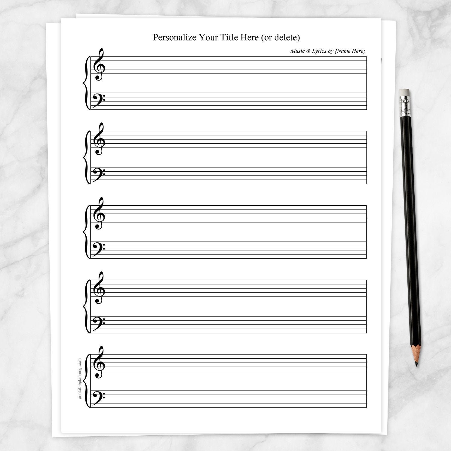 Printable Personalized Piano Sheet Music BLANK Piano and - Etsy