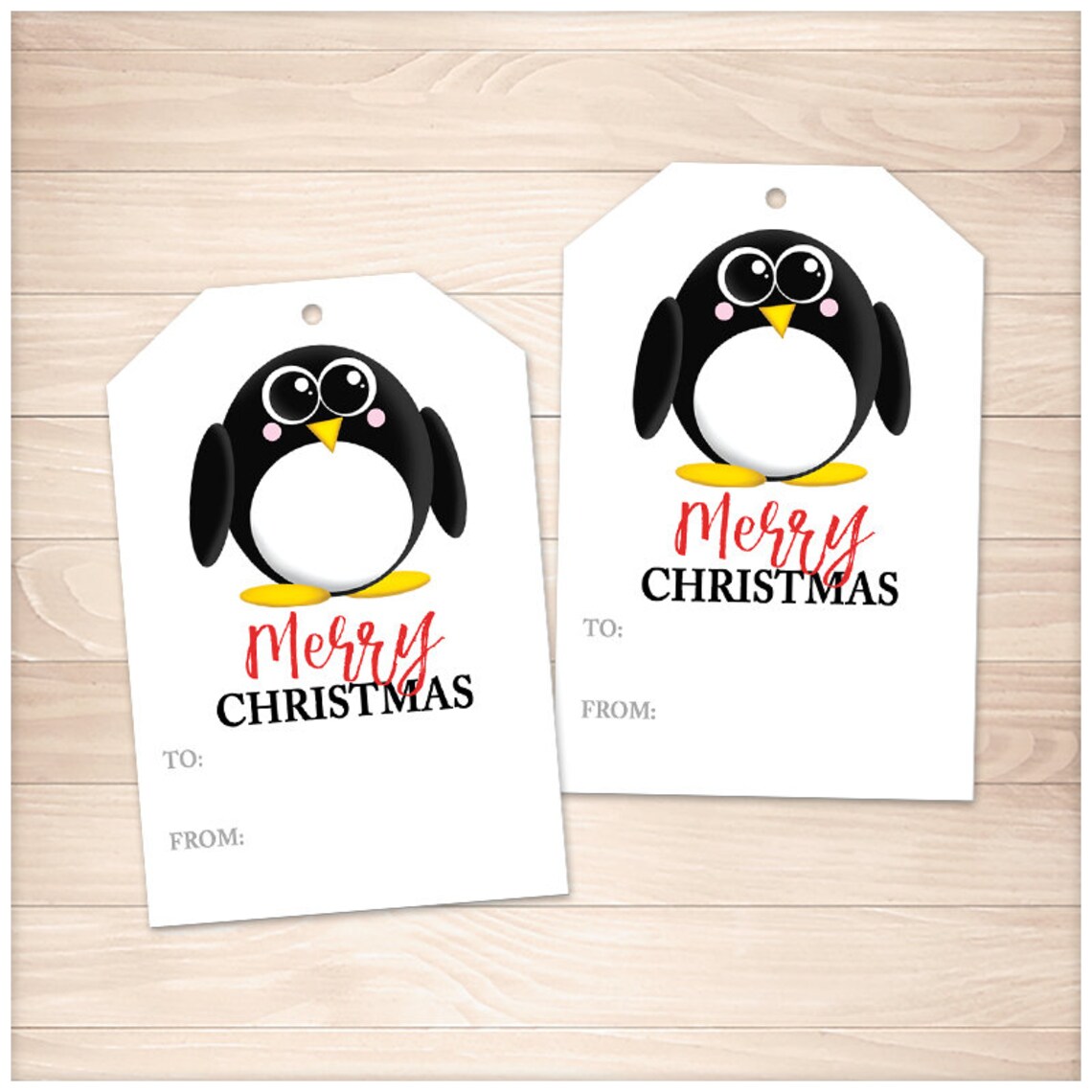 Printable Penguin Gift Tags cute penguin Merry Christmas DIY | Etsy