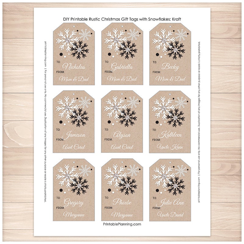 Printable Kraft Gift Tags Personalized Rustic Kraft with | Etsy