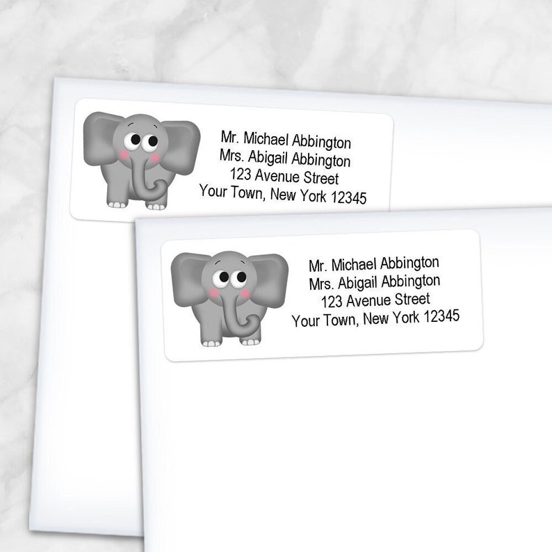 Printable Elephant Address Labels Cute Gray Elephant Personalized 2 5/8 X 1 RETURN Address