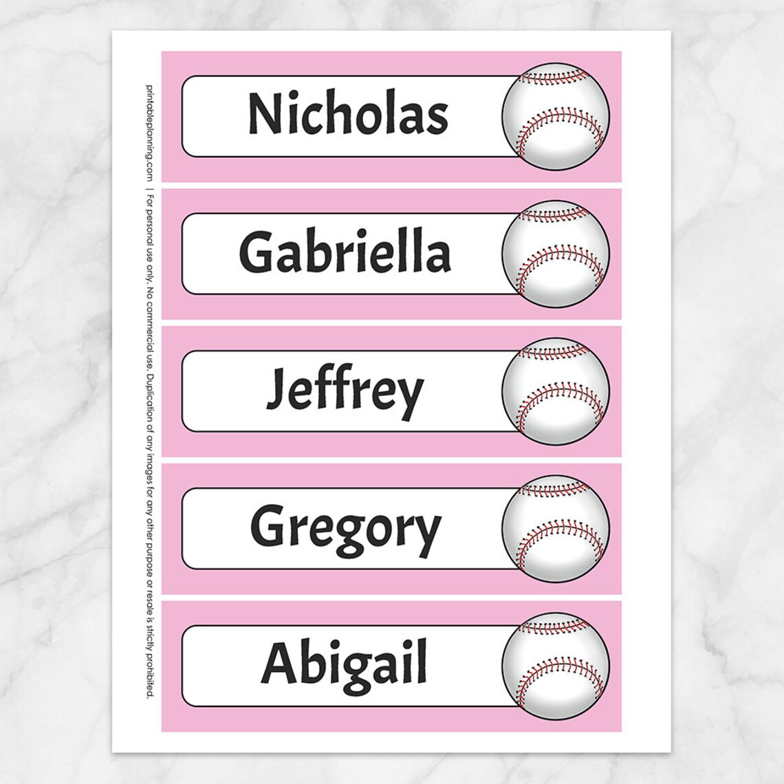 Printable Personalized Baseball Bookmarks, BUNDLE Red Blue Purple Pink