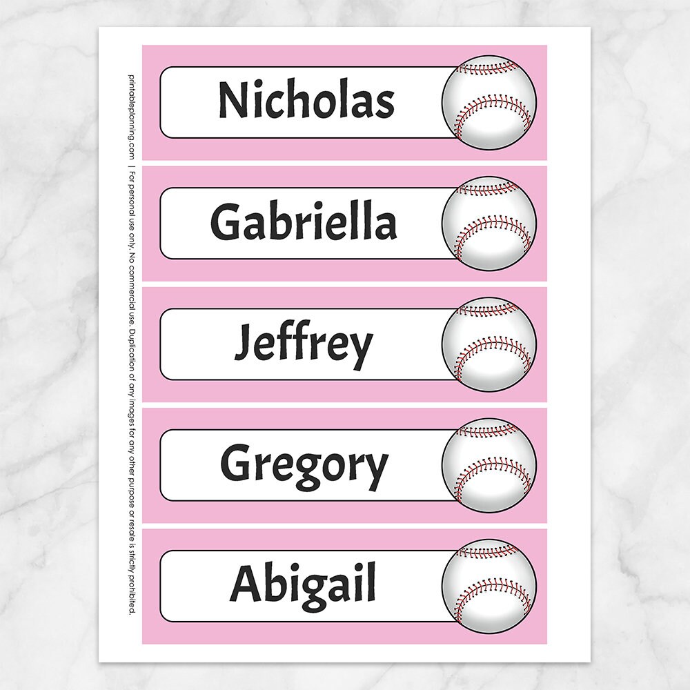 Printable Personalized Baseball Bookmarks, BUNDLE Red Blue Purple Pink ...