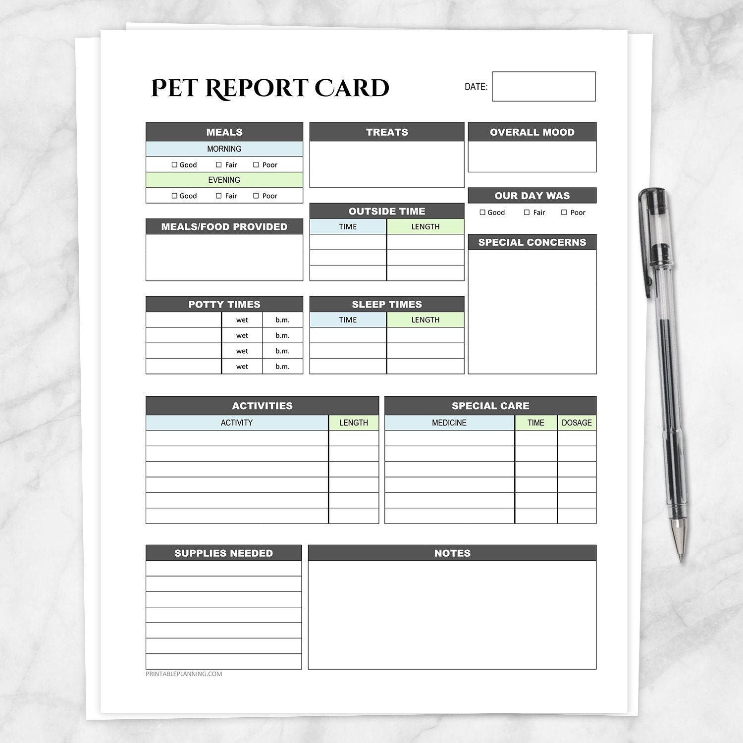 Printable Pet Report Card Daily Care Sheet Petsitter or - Etsy