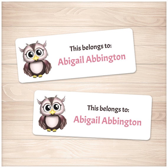 Printable Owl Name Labels For School Supplies Pink Brown Etsy Printable Owl Name Labels For School Supplies Pink Brown Etsy