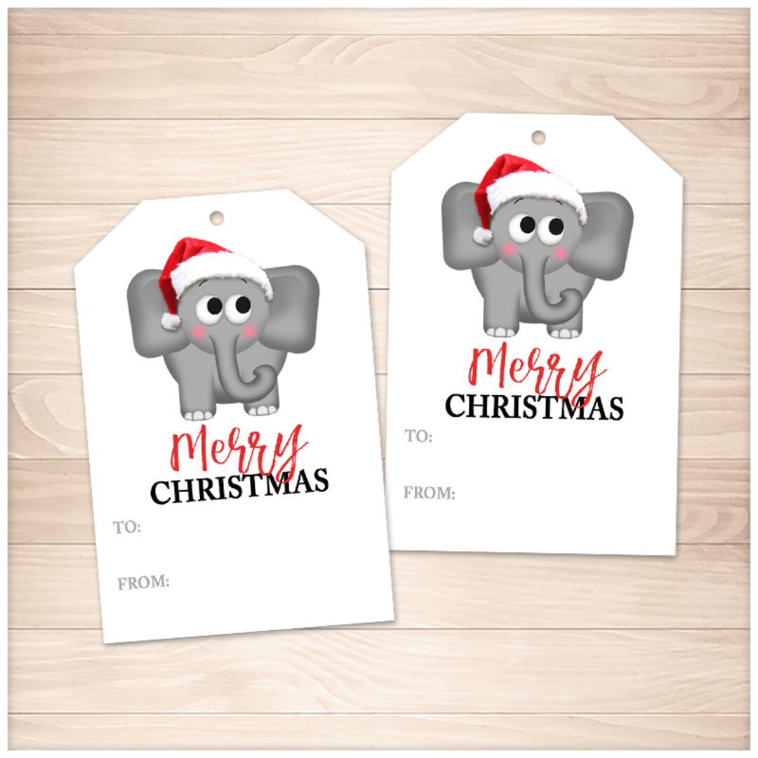 Printable Elephant Gift Tags Cute Santa Hat Elephant Merry - Etsy