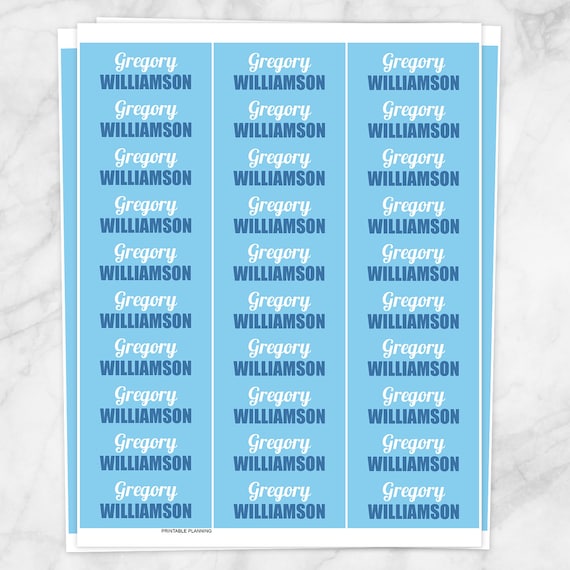 Printable Name Labels BLUE for School Supplies - Personalized 2 5/8