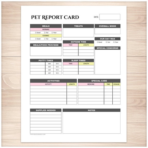 printable pet report card daily care sheet petsitter or etsy