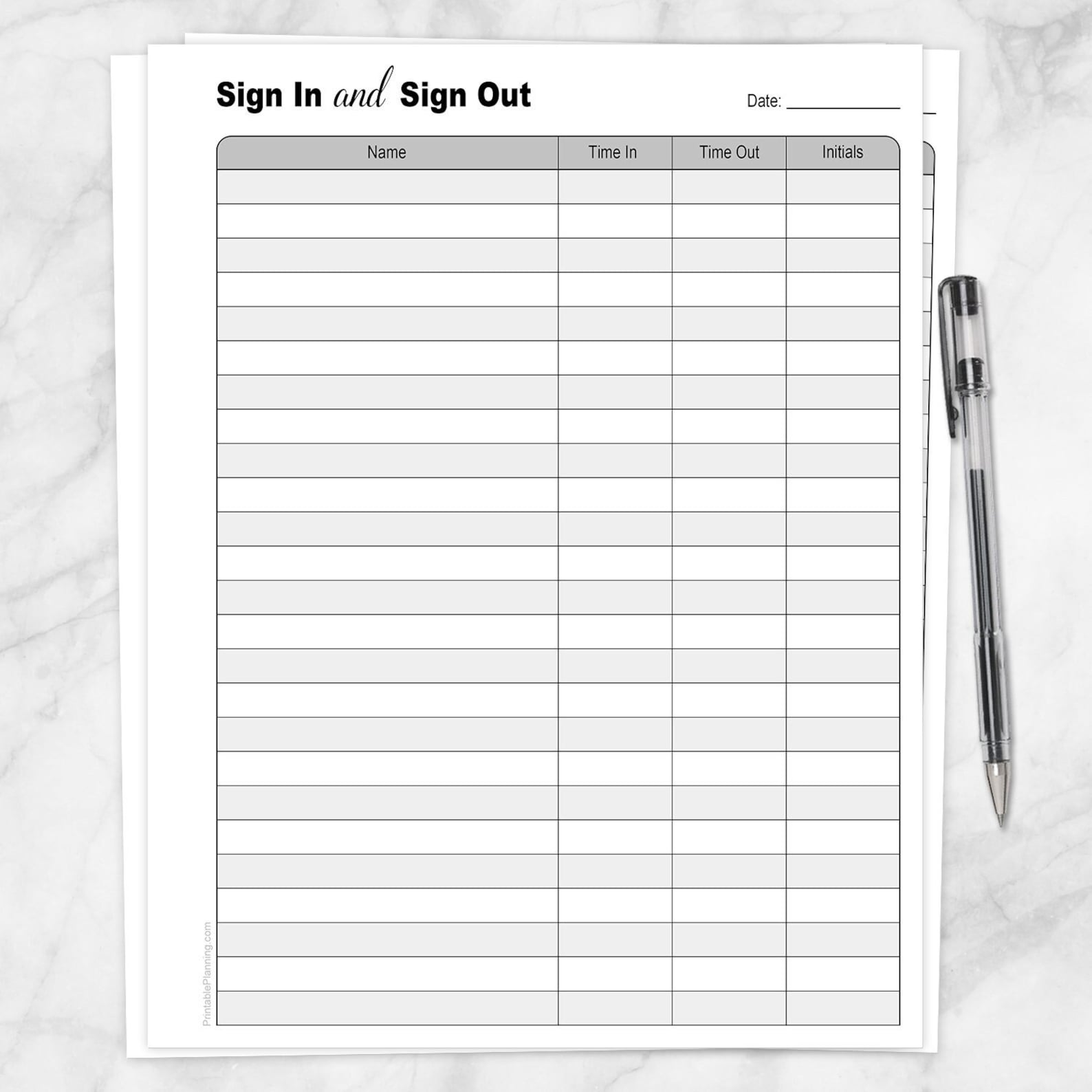 Printable Sign in Sign Out Sheet, Time in Time Out Guest or Visitor