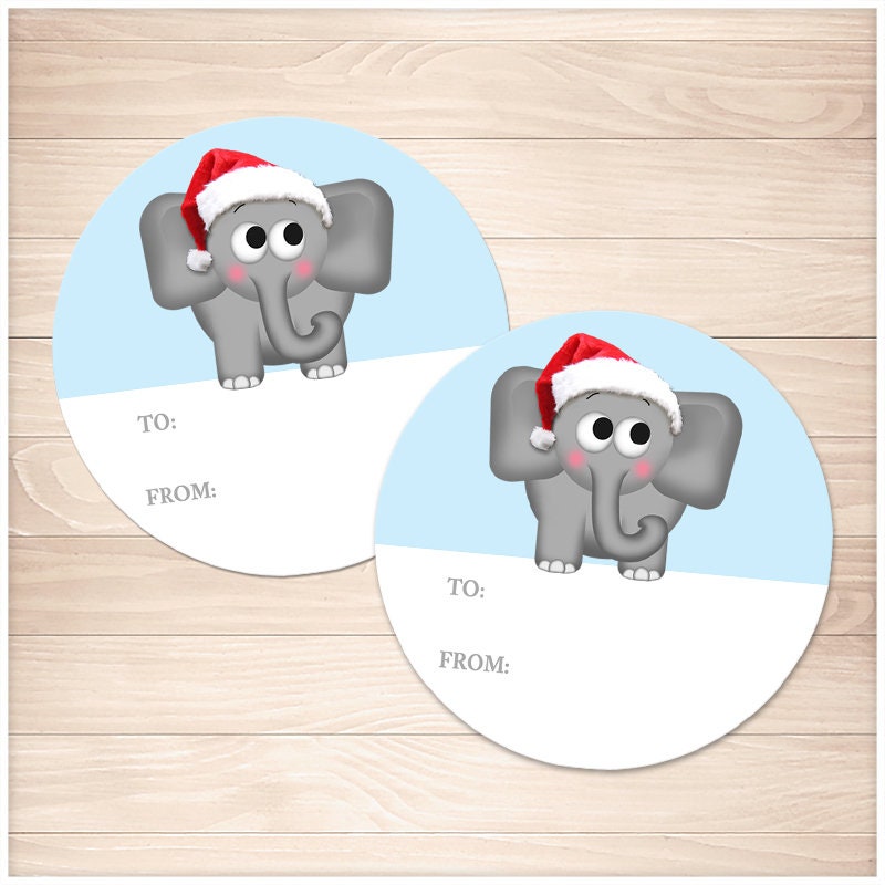 printable elephant gift tag stickers cute santa hat elephant etsy ireland