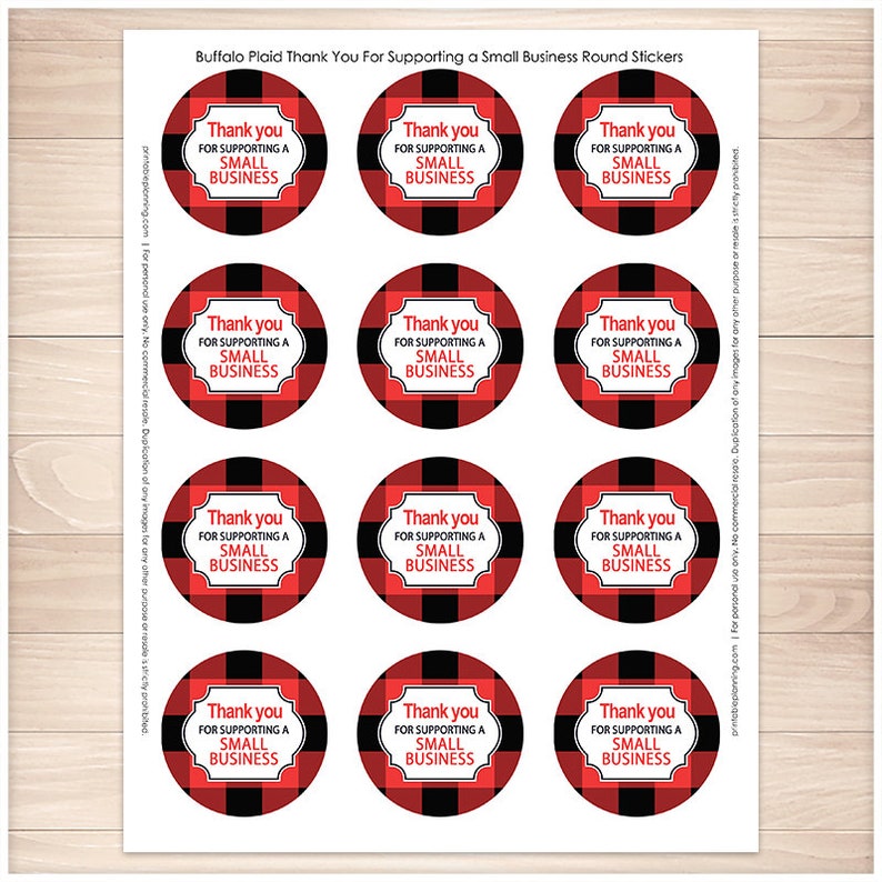 printable small business stickers buffalo plaid thank you