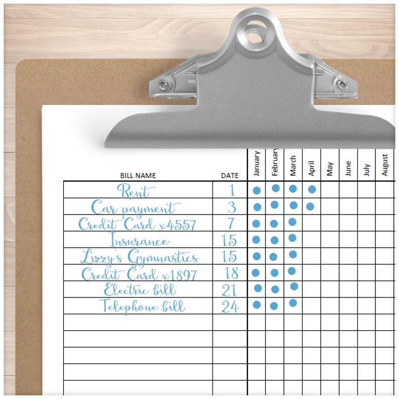 Printable Bill Payment Tracker Log monthly entire year tracking yearly Instant Download Paying Bills Checklist