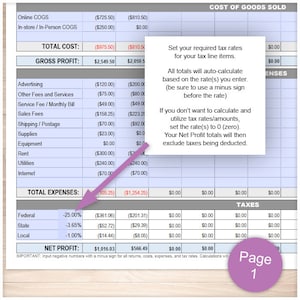 Printable Profit Loss Statement, Auto-Calculating Totals, interactive for small business and eCommerce - Editable 2-Page PDF Download image 7