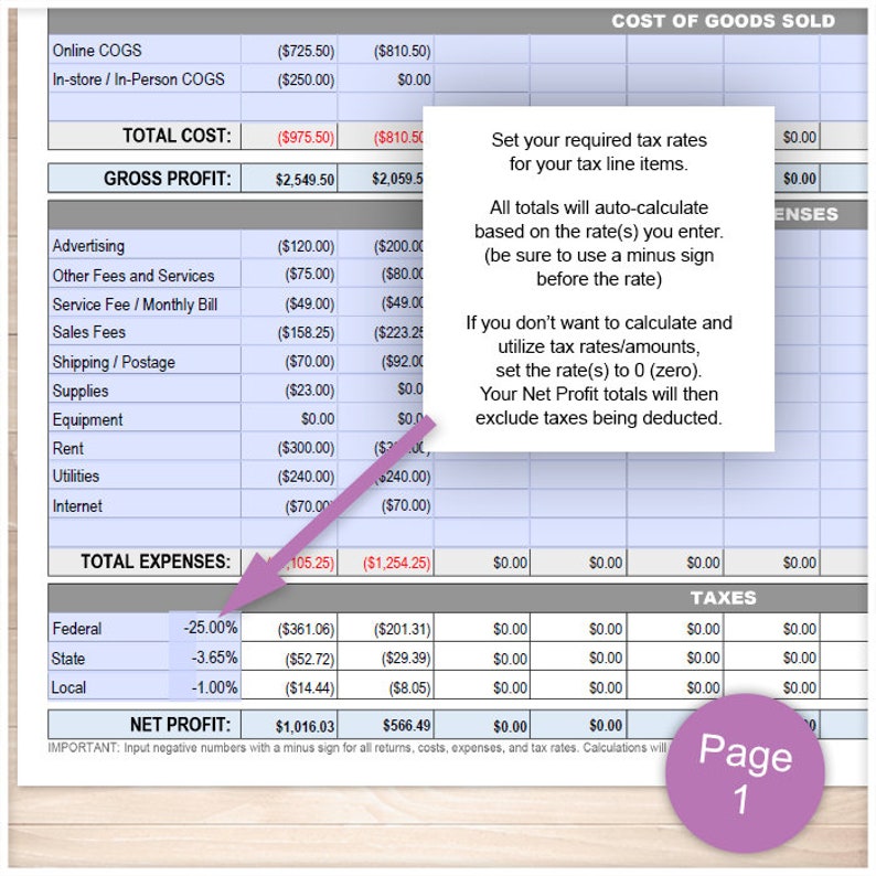 Printable Profit Loss Statement, Auto-Calculating Totals, interactive for small business and eCommerce - Editable 2-Page PDF Download image 7