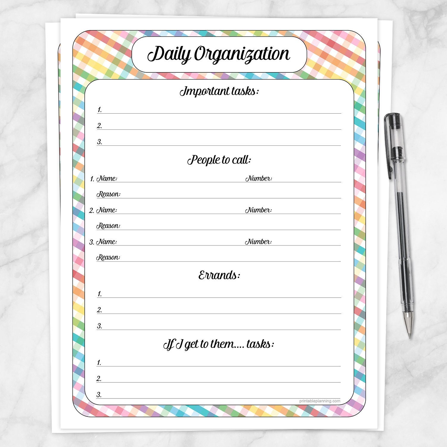 Rainbow Printable Daily Task Sheet, Gingham Full Page Daily ...