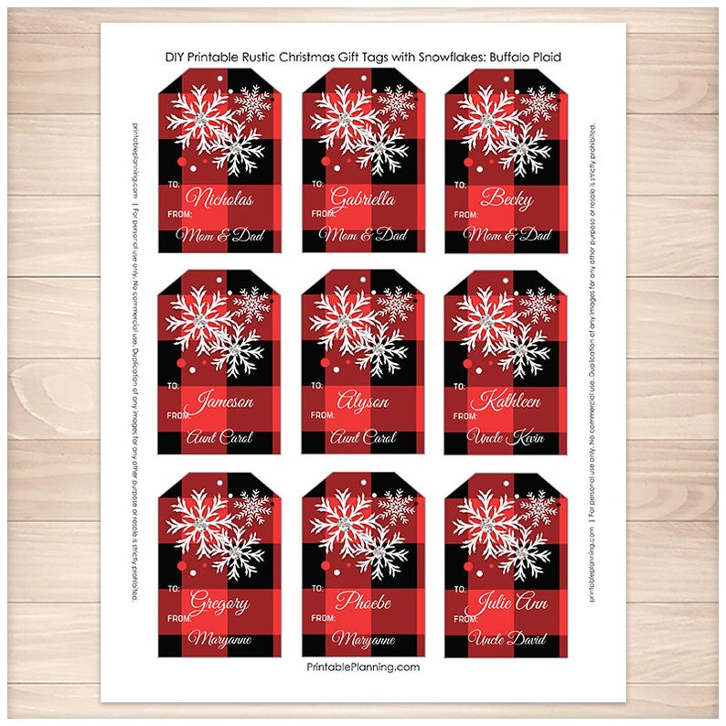 printable buffalo plaid gift tags personalized rustic red etsy