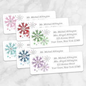 Printable Colorful Snowflake Address Labels Winter, Personalized 2 5/8&quot; x 1&quot; RETURN Address Labels, Editable PDF - Instant Download