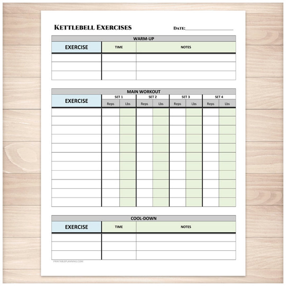 Printable Kettlebell Exercise Log Daily Workout Sheet With - Etsy