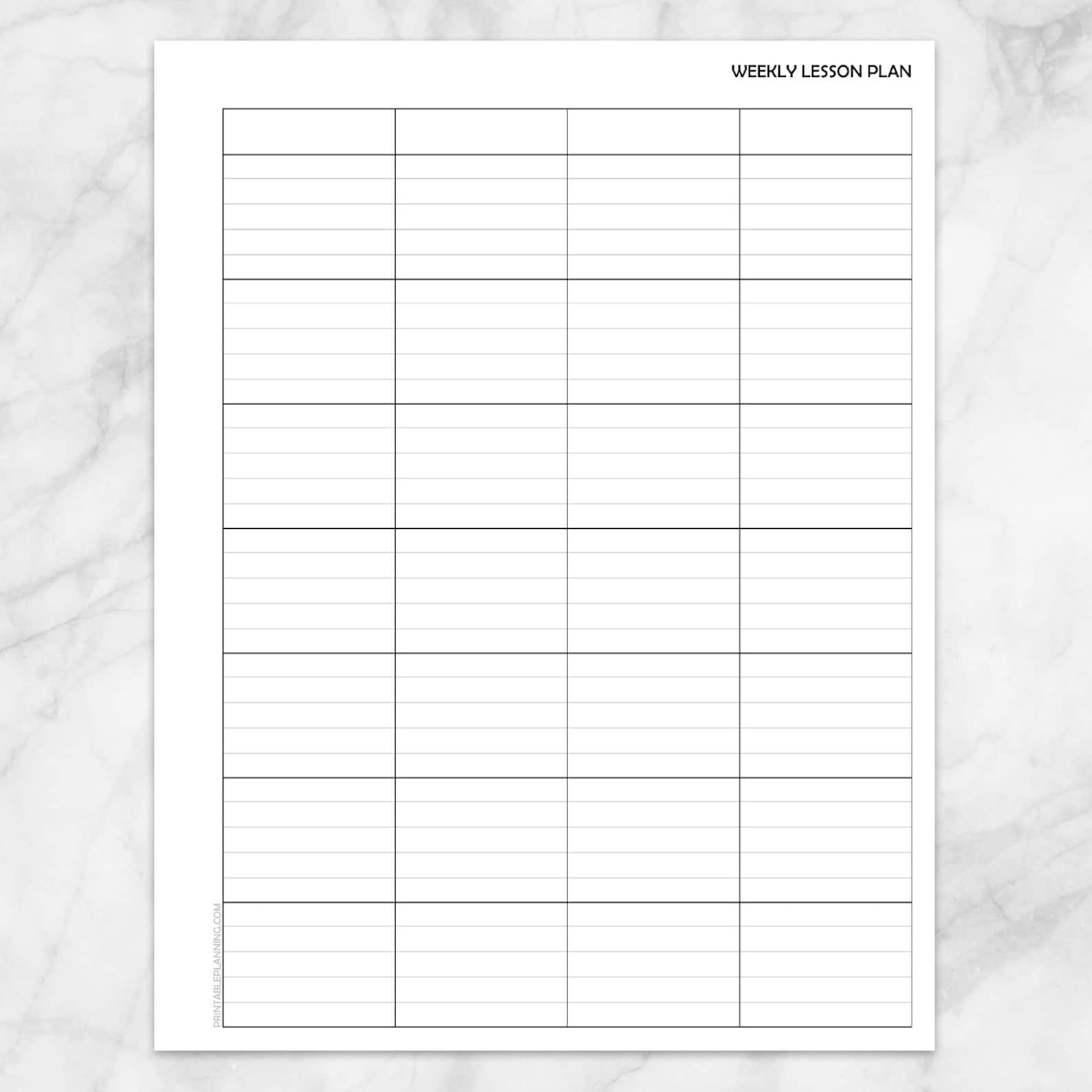 Printable Weekly Lesson Plan for Teachers, Blank White School Planner
