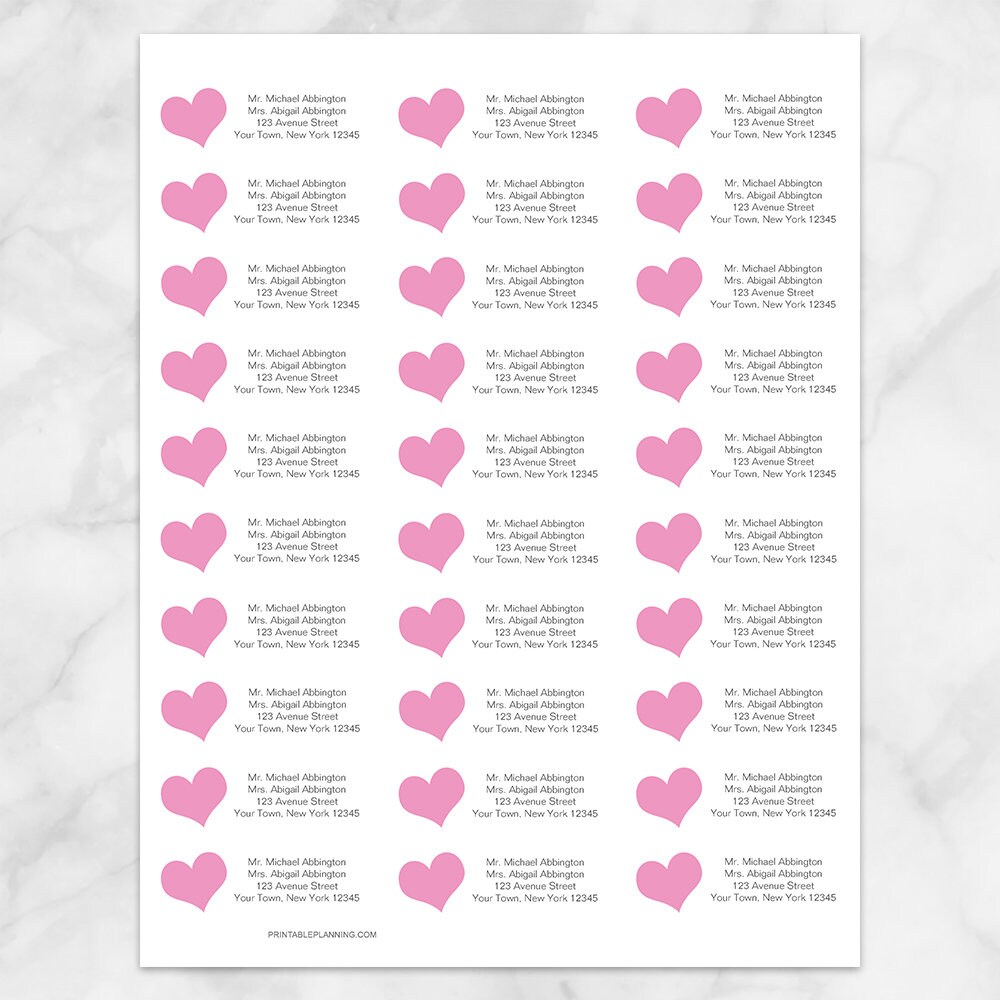 Printable Pink Heart Address Labels - Gray Pink Personalized 2 5/8