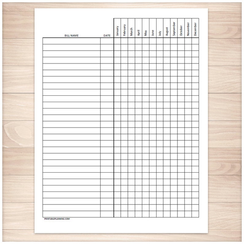 Printable Bill Payment Tracker Log monthly entire year tracking yearly Instant Download Paying Bills Checklist