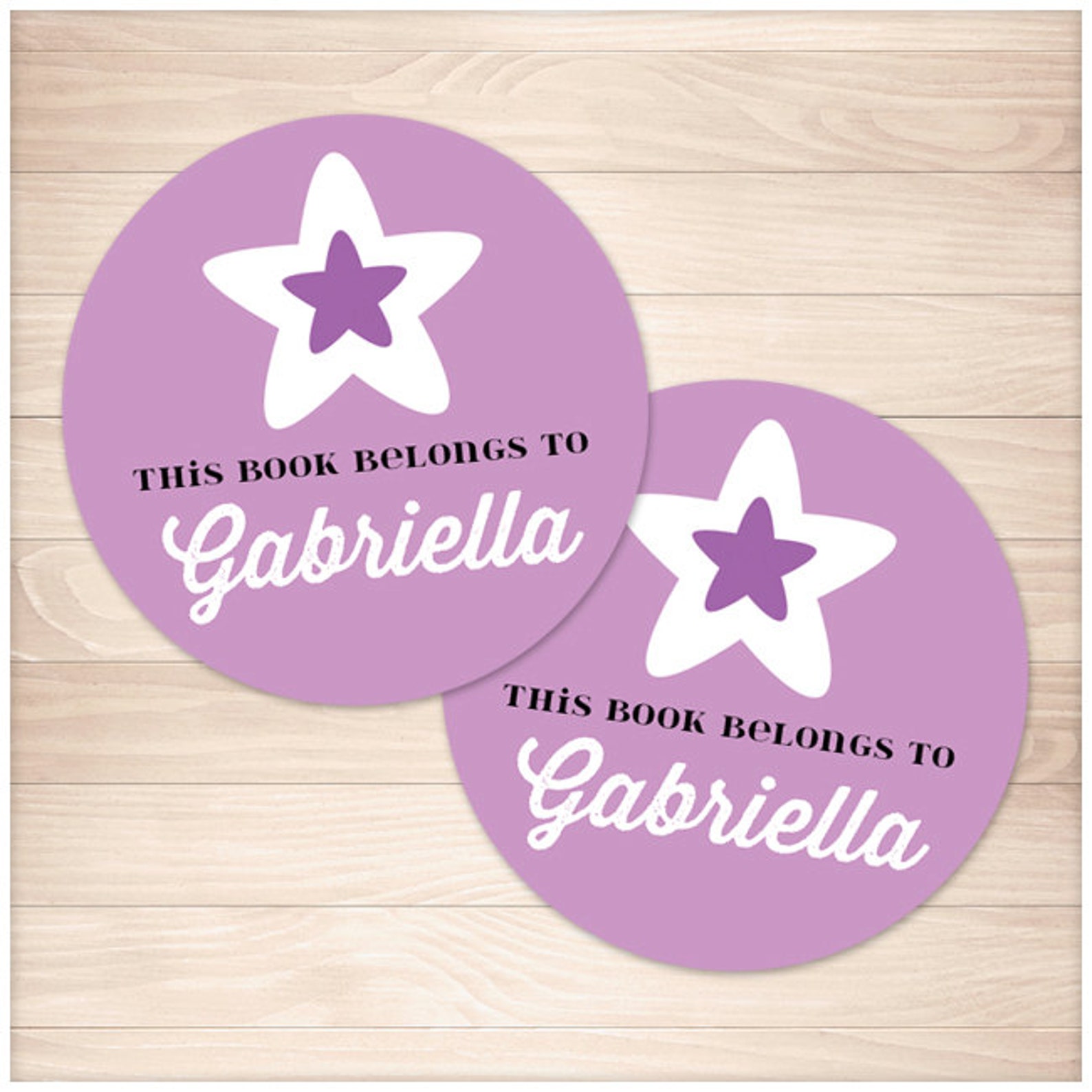 Printable Purple Bookplate Stickers Personalized Star Design Etsy