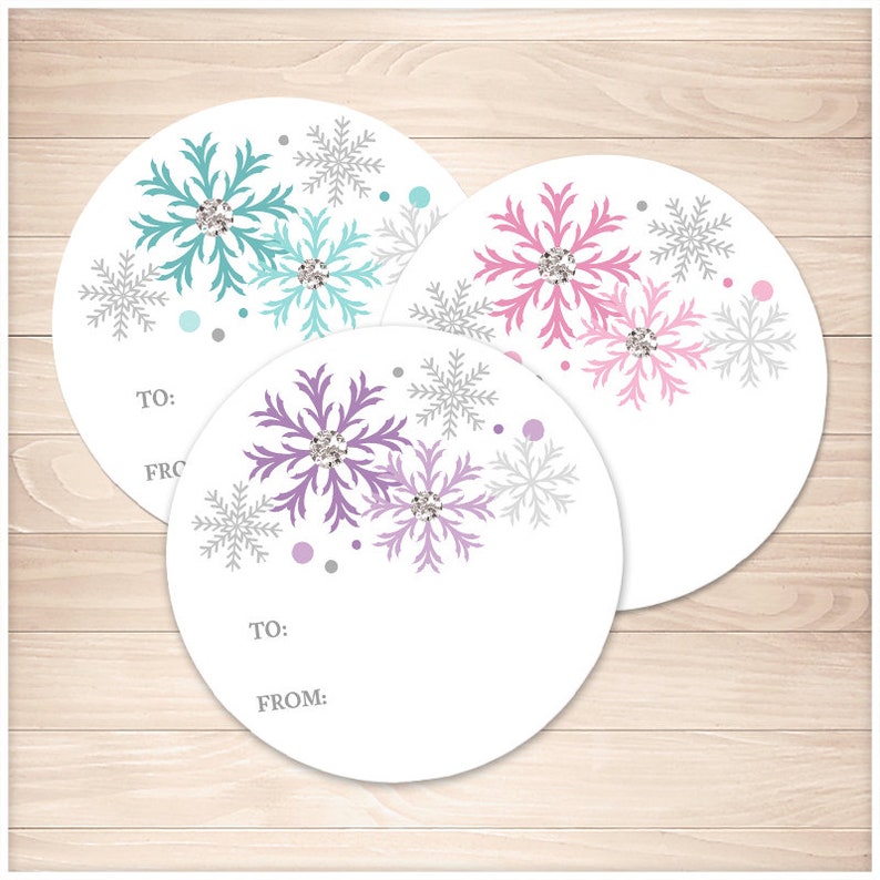 Printable Snowflake Gift Tag Stickers 3 Colors Turquoise Etsy