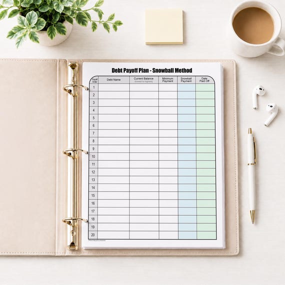 Printable Debt Payoff Plan, Debt Snowball Method - printable debt snowball chart, debt snowball payoff plan - Instant Download