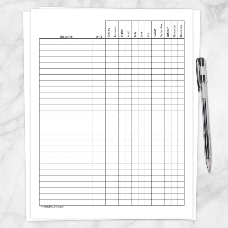 Printable Bill Payment Tracker Log monthly entire year tracking yearly Instant Download Paying Bills Checklist