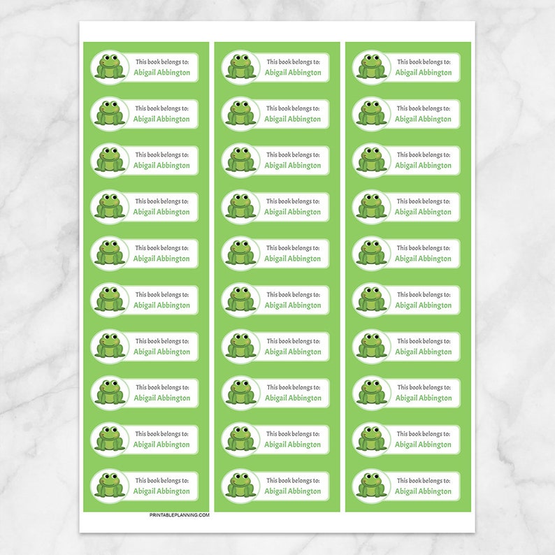 Printable Frog Book Labels, Green, Personalized 2 5/8" X 1" Labels ...