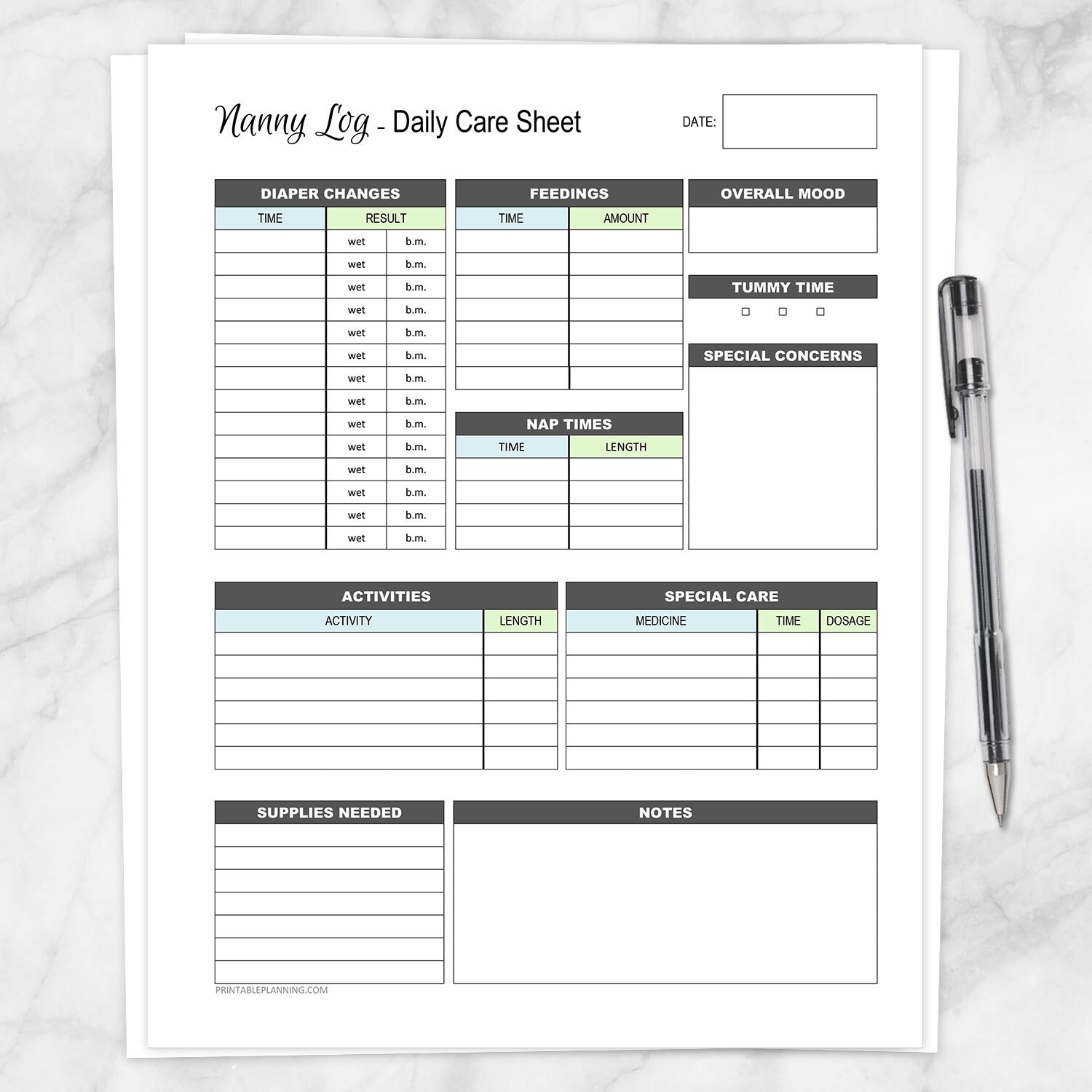 Printable Nanny Log Daily Infant Care Sheet Babysitter  Etsy Intended For Nanny Notes Template
