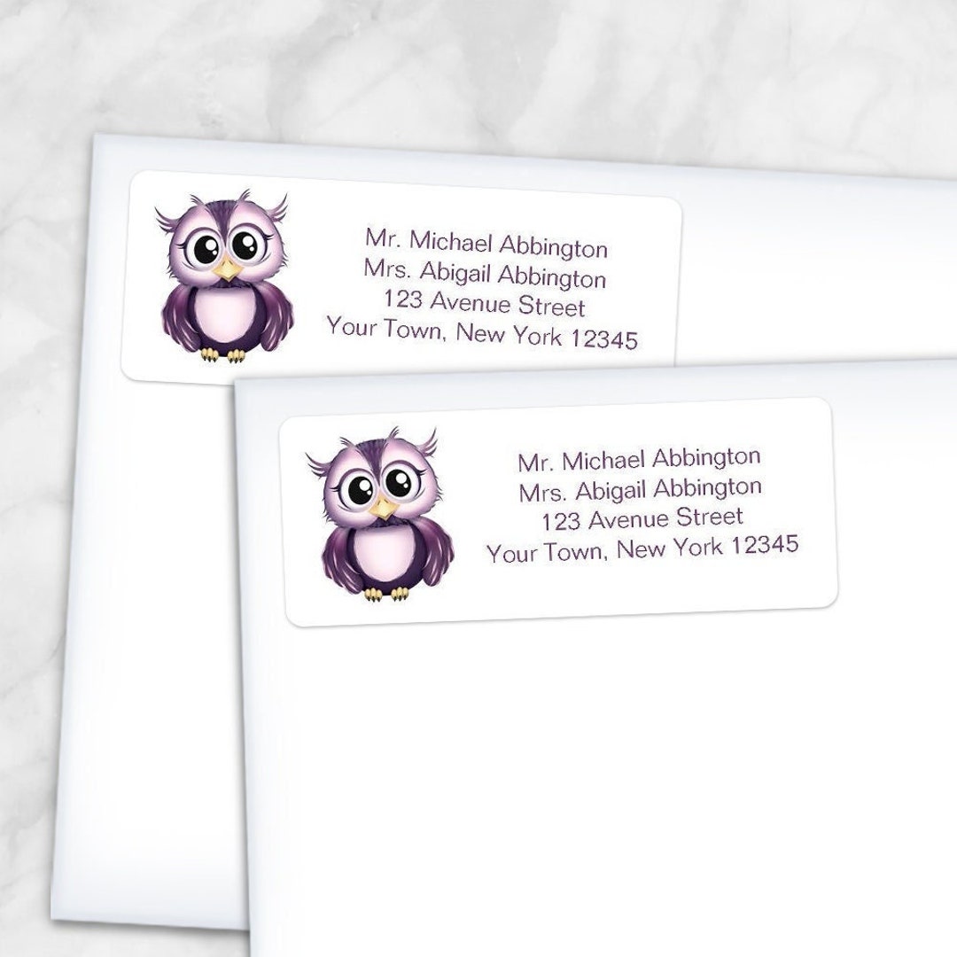Owl Post Labels Printable Owl Address Labels, Cute Purple Owl - Personalized 2 5/8