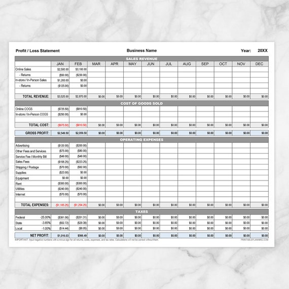 Small Business Profit And Loss Statement Template from i.etsystatic.com