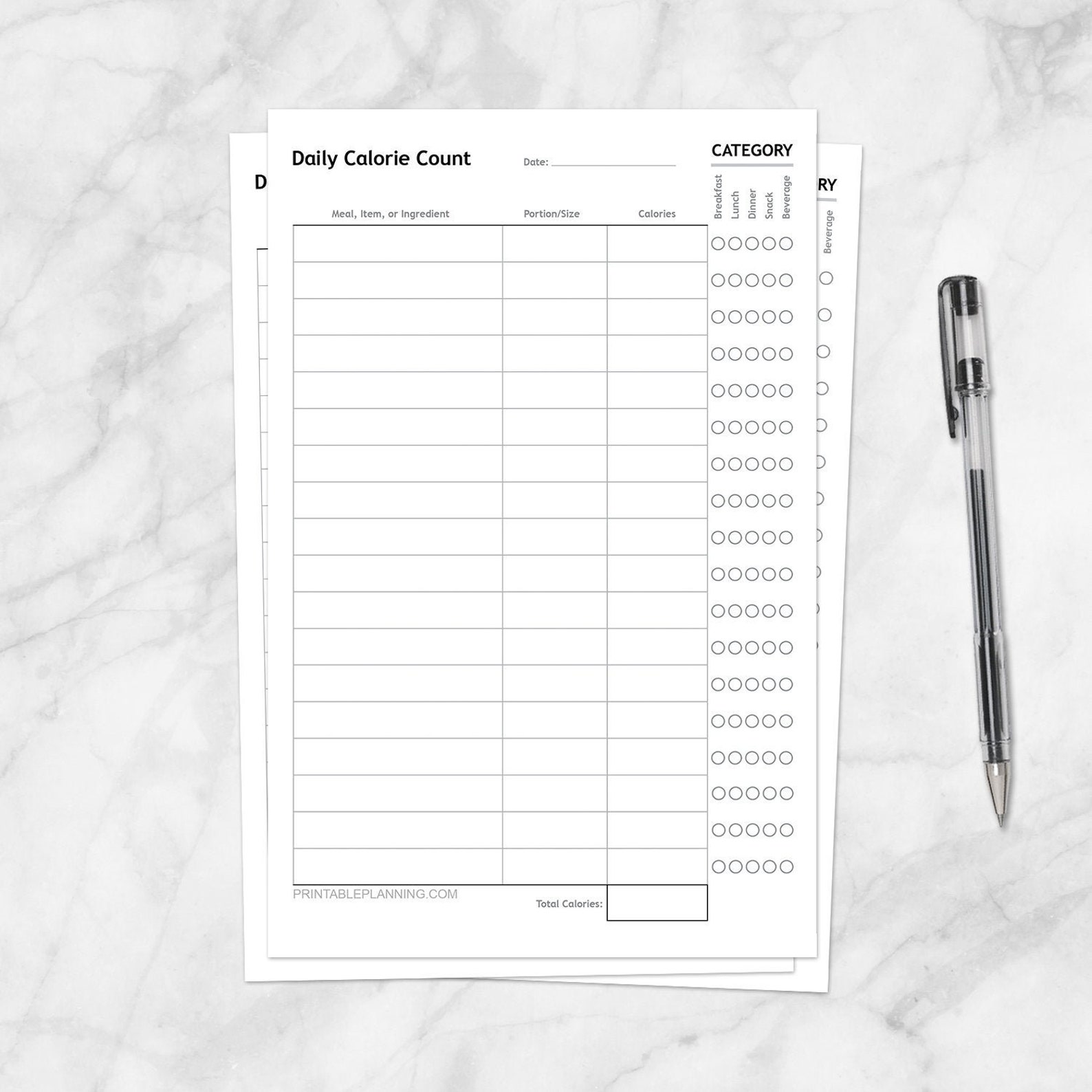 Printable Daily Calories Tracking Sheet, Calorie Counting, Simple Half ...