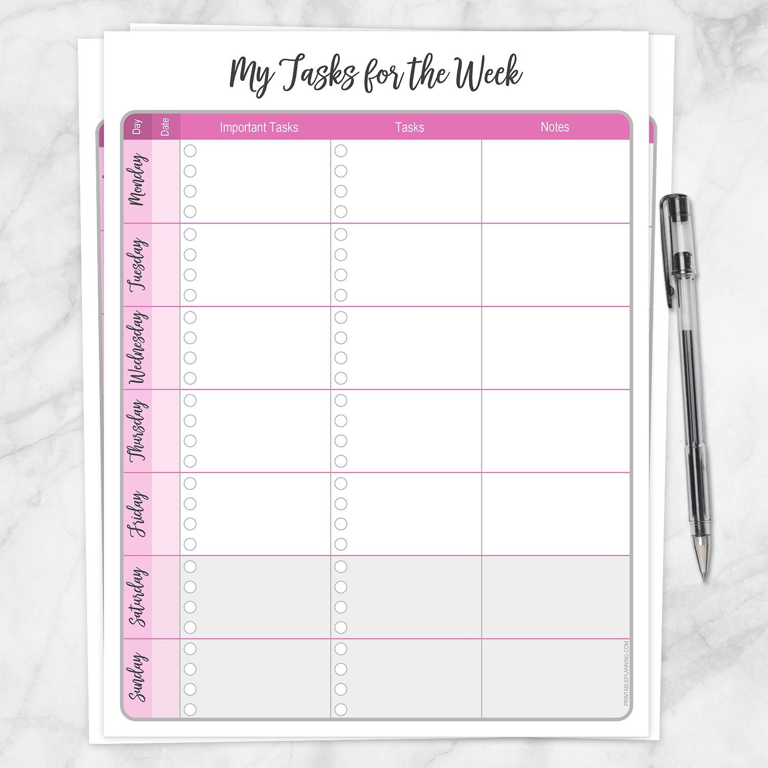 Printable Weekly To Do List In Pink Grid Task Checklist With Etsy