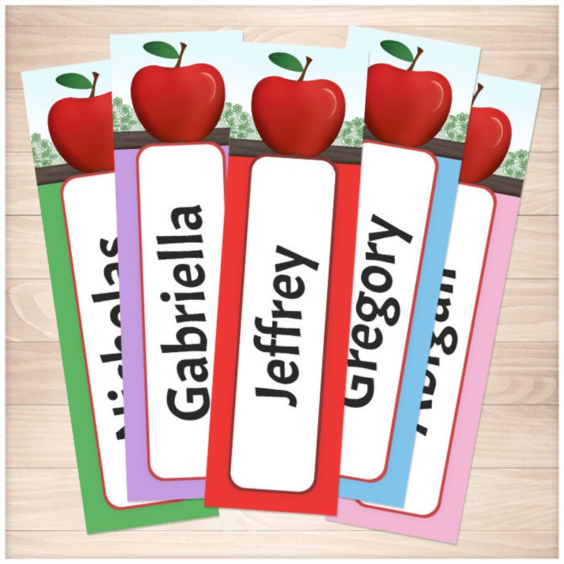 Printable Personalized Apple Bookmarks Colorful With Red Etsy