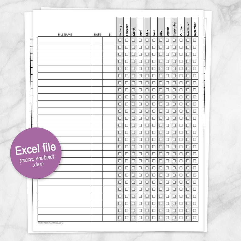 Bill Payment Tracker Log, Printable Xlsm EXCEL File - Paying Bills ...
