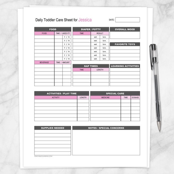 Personalized Printable Nanny Log Daily Toddler Care Sheet Etsy