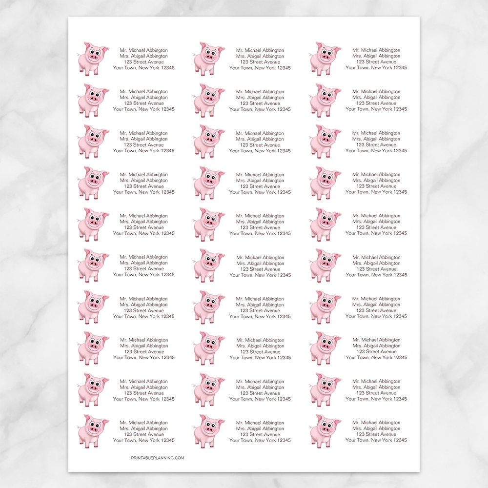Printable Pig Address Labels - Cute Pink Adorable Piggy - Personalized ...