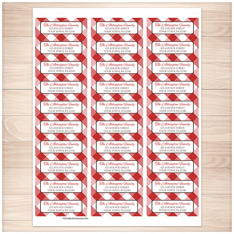 Printable Red Gingham Address Labels Personalized 2 5/8 - Etsy