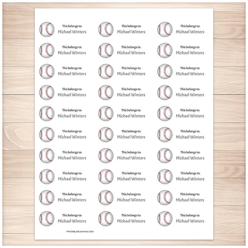 Printable Baseball Name Labels for School Supplies Etsy