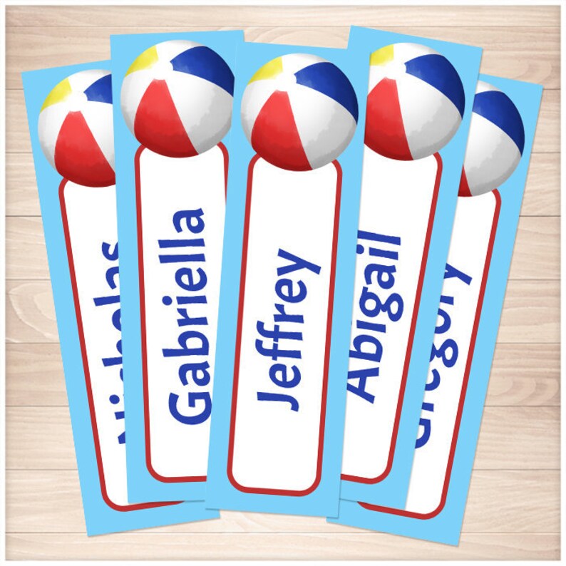 printable personalized beach ball bookmarks watercolor
