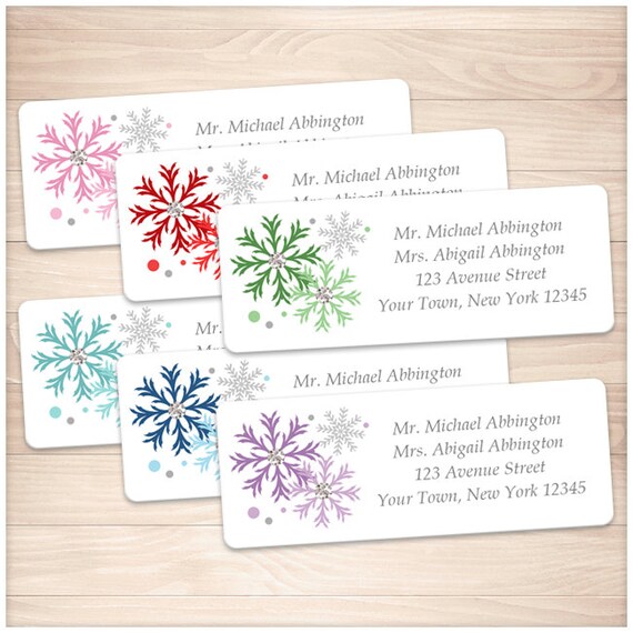 printable colorful snowflake address labels winter etsy snowflake address labels
