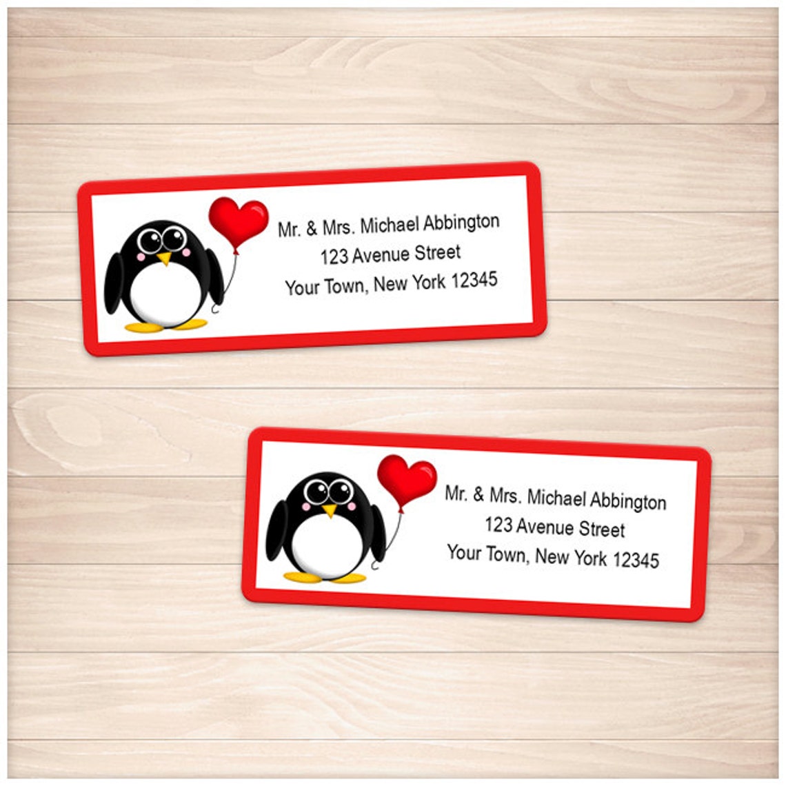 Printable Penguin Address Labels Personalized Red Heart - Etsy