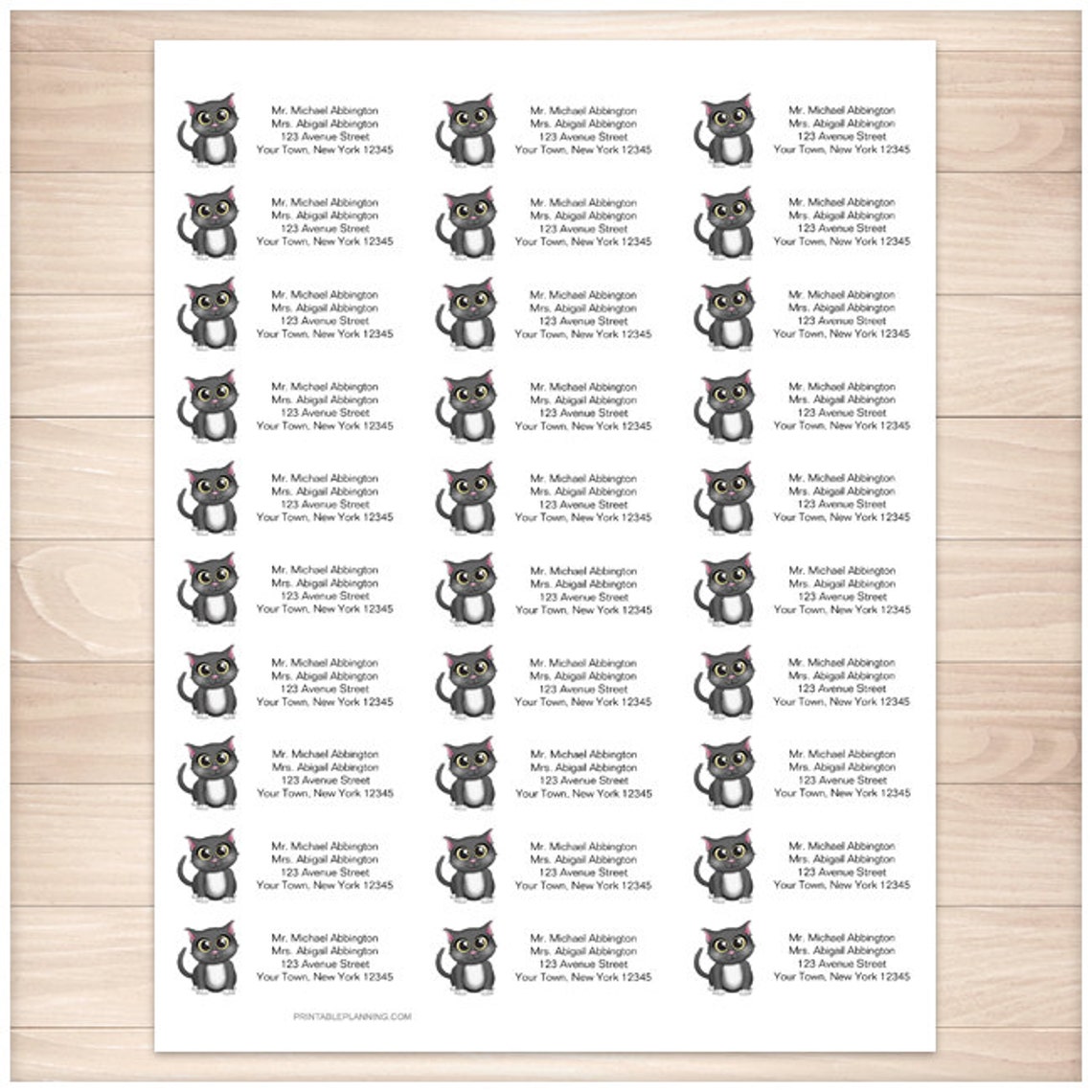 Printable Cat Address Labels Cute Gray Cat Personalized 2 Etsy