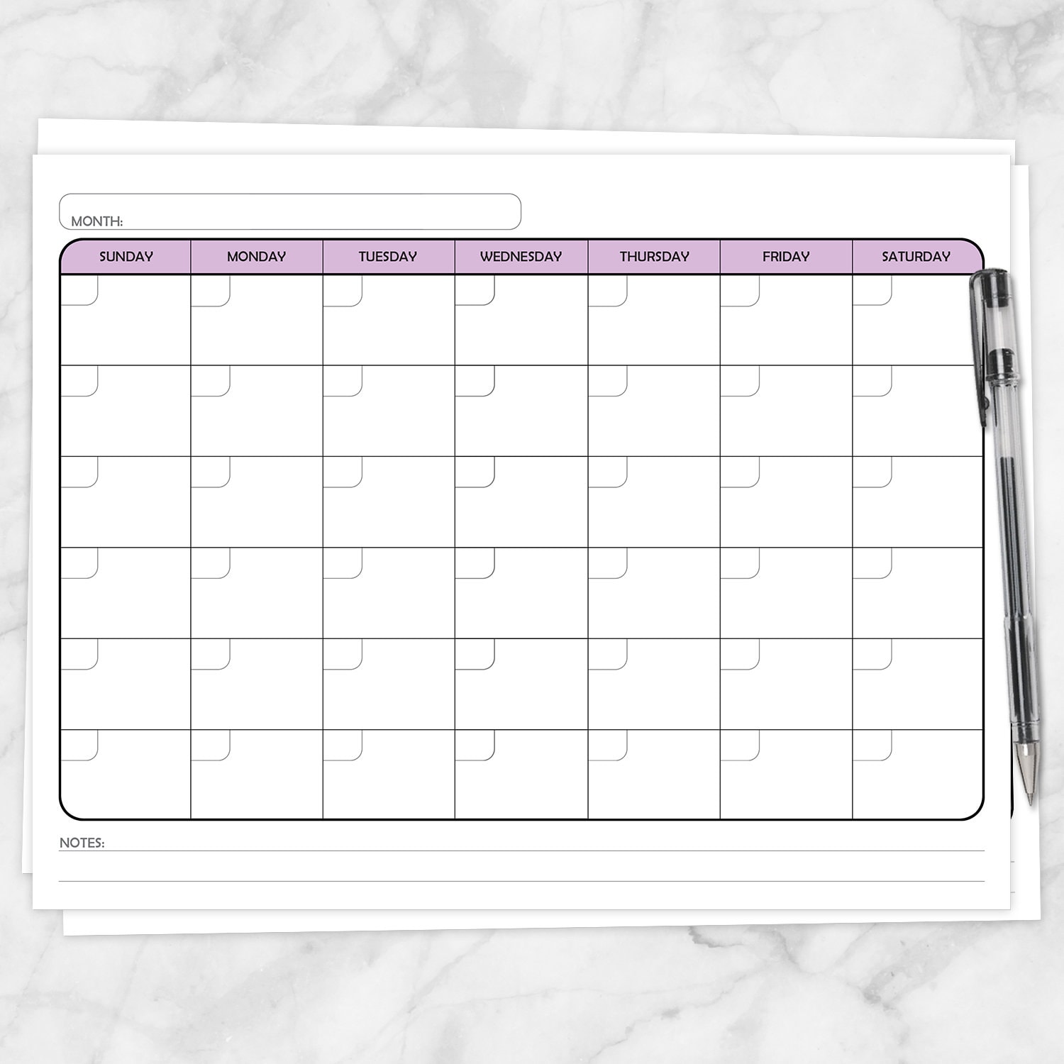 Printable Purple Blank Calendar, Monthly Full Pages PDF - Purple ...