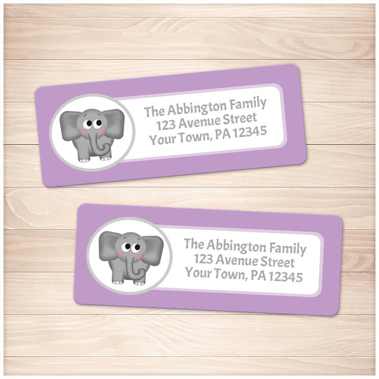 Printable Elephant Address Labels Purple Cute Elephant Etsy