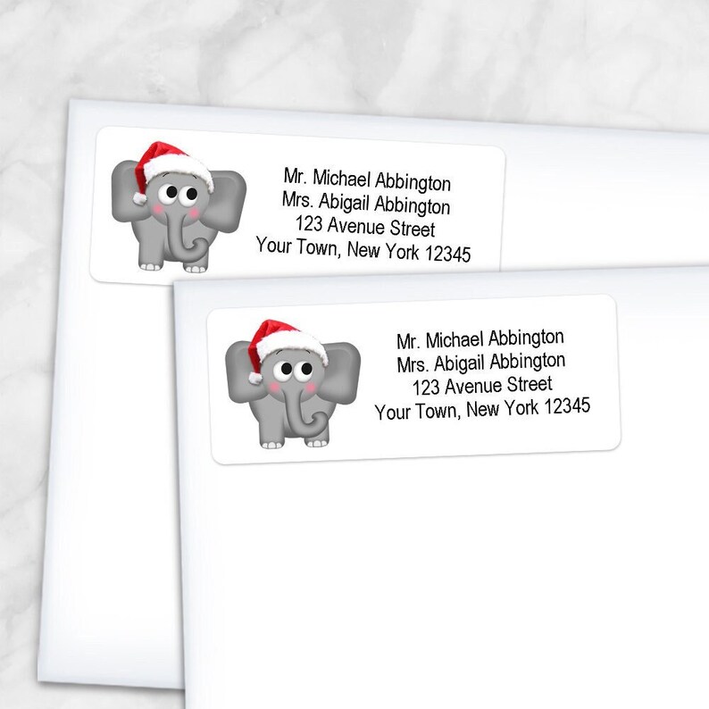 Printable Elephant Address Labels, Christmas Santa Hat, Personalized ...
