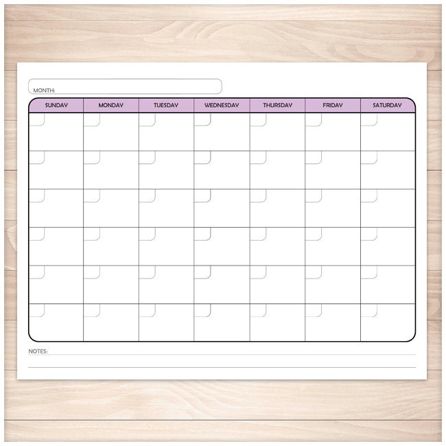 printable blank purple calendar monthly full pages pdf etsy